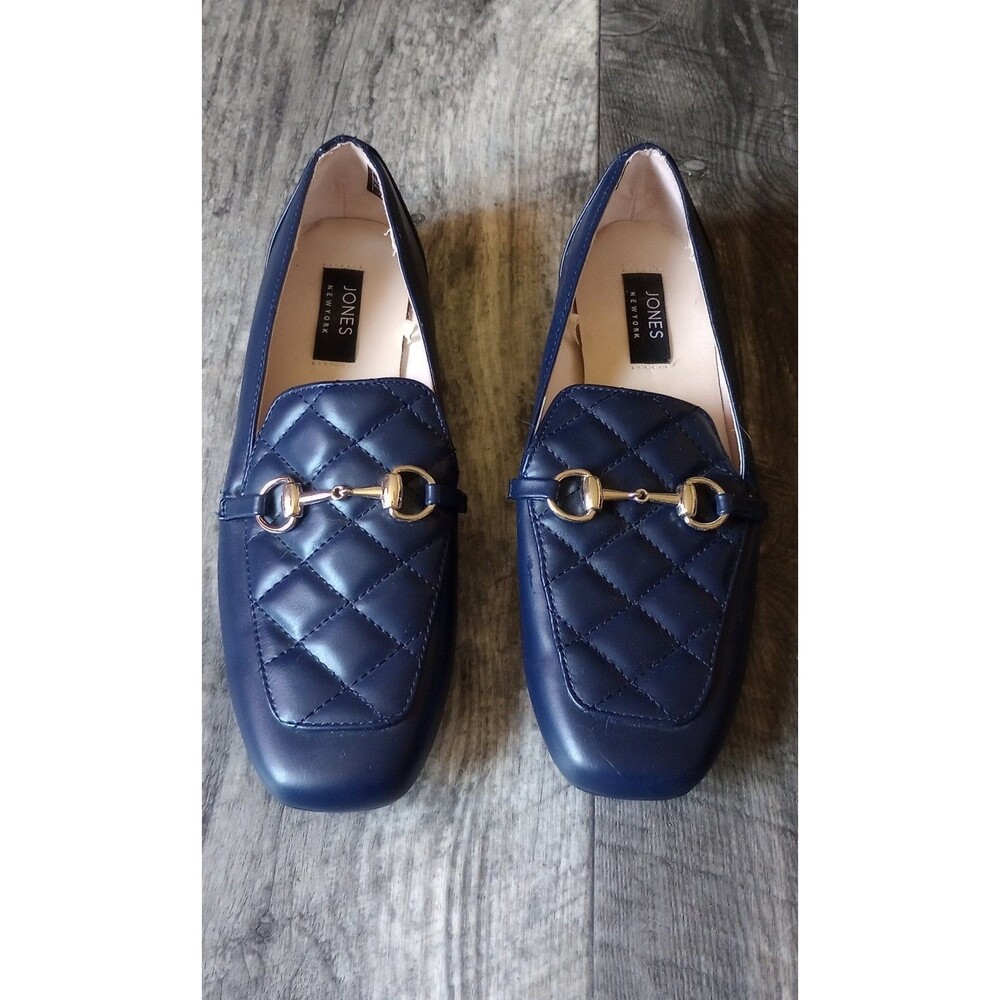 Jones New York Women's 6.5 Finan Blue Faux Leather Quilted Design Loafers, NWOT